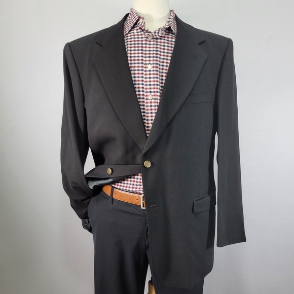 Stafford Men's Sport Coat Blazer Two Button Traveler Plus Black Wool Spandex 44R